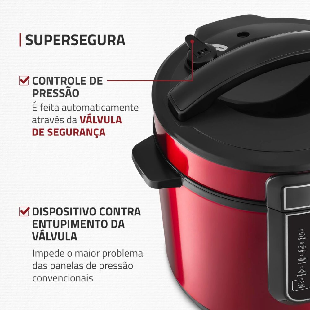 Panela de Pressão Elétrica Digital 5L, Mondial, Vermelho/Ino... - Image 5