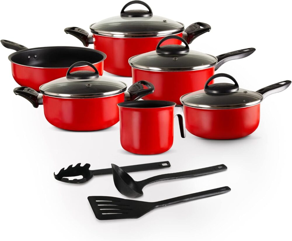 Conjunto de Panelas Antiaderente Vermelho 9 peças com Tampa ...