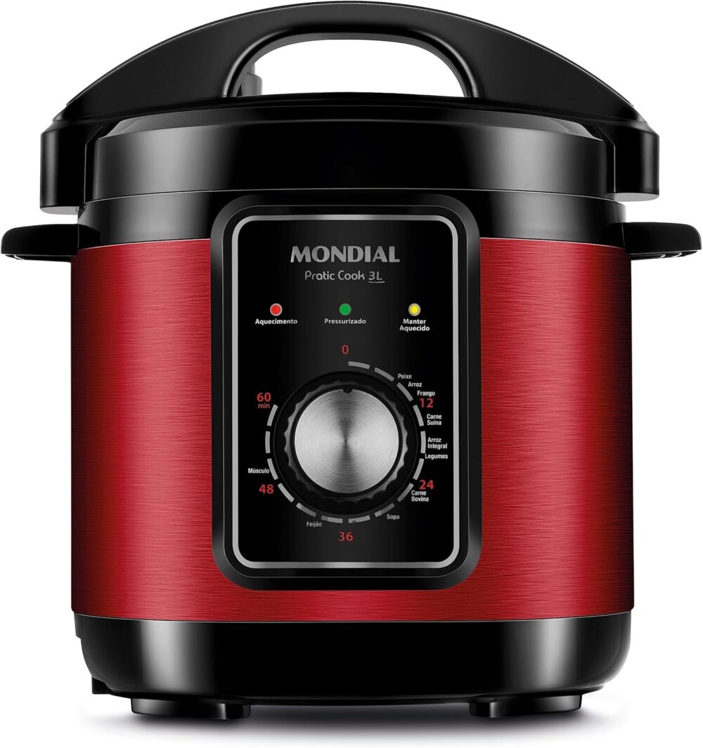 Panela de Pressão Elétrica 3L, Mondial, Vermelho/Inox, 700W,...