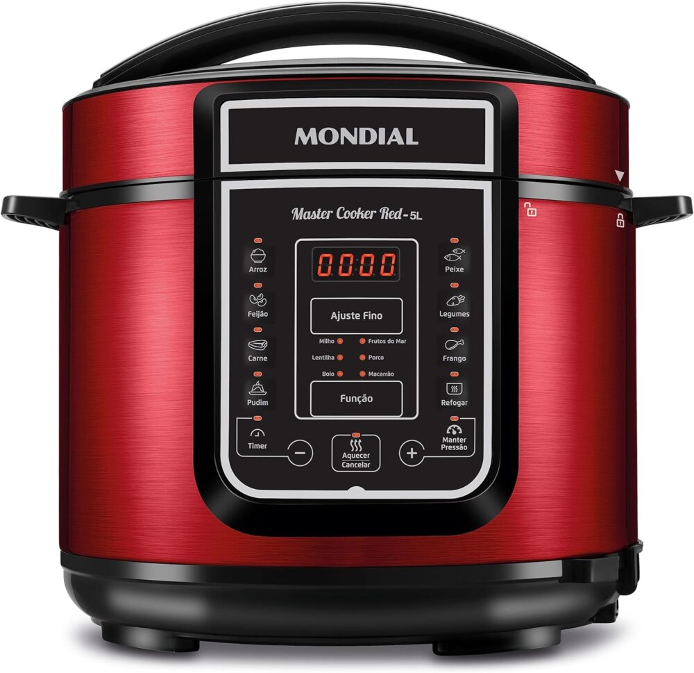 Panela de Pressão Elétrica Digital 5L, Mondial, Vermelho/Ino...
