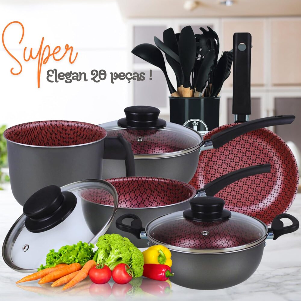 Jogo Panelas conjunto Elegan Decorado Prime chumbo Rosê 20 P... - Image 2