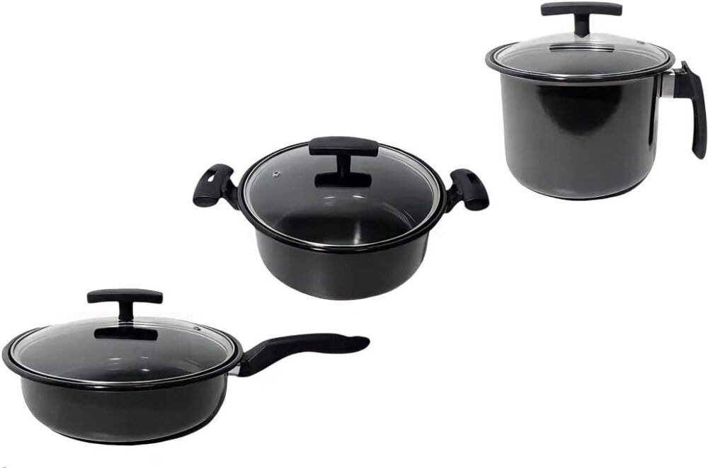 Jogo Panelas 3 Peças Cerâmica Indução Cooktop Gás Elétrico