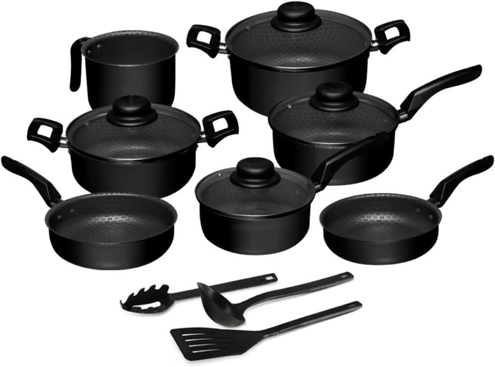 Jogo de Panelas Antiaderentes 10 Peças - 7 Panelas Cor Preta...