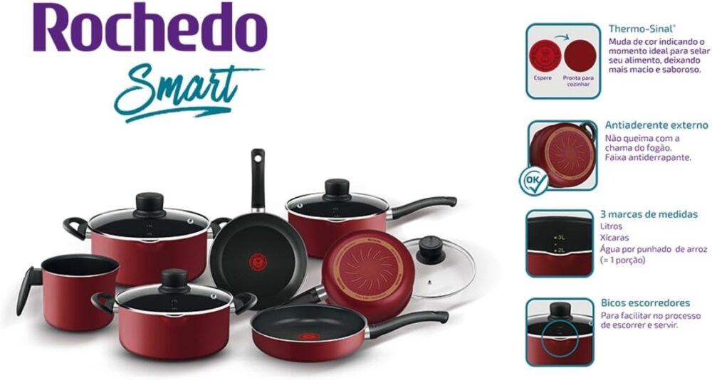 Jogo de Panelas, Rochedo, Smart, 7 peças, Vermelho - Image 2