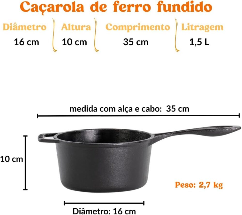 Panela Ferro Fundido Tampa Ferro Cabo Madeira Santana 1 Lt - Image 2
