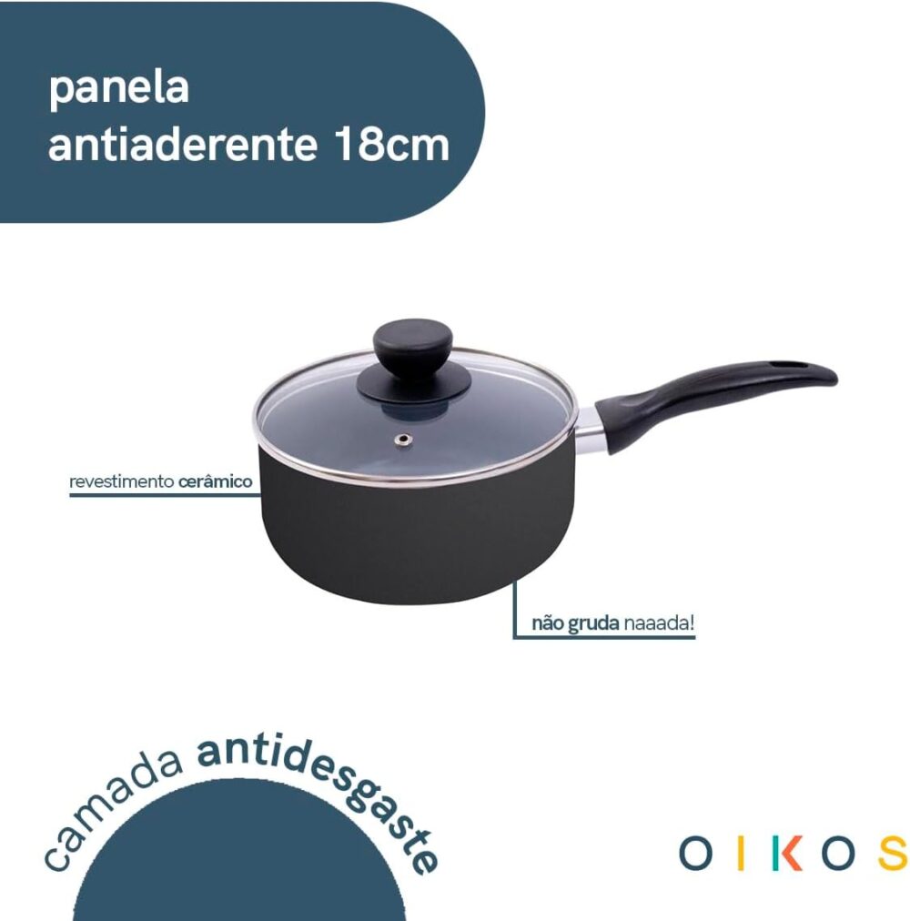 Panela antiaderente de cerâmica e alumínio com tampa de vidr... - Image 3