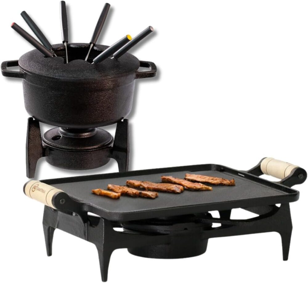 Fondue 1,7 L Com 6 Garfos Mais Rechaud Chapa De Ferro Fundid...