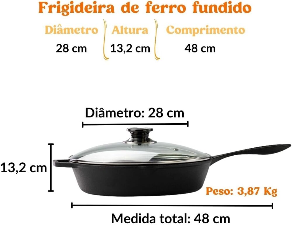 Frigideira De Ferro Fundido Com Tampa De Vidro 28 Cm Cabo de... - Image 2