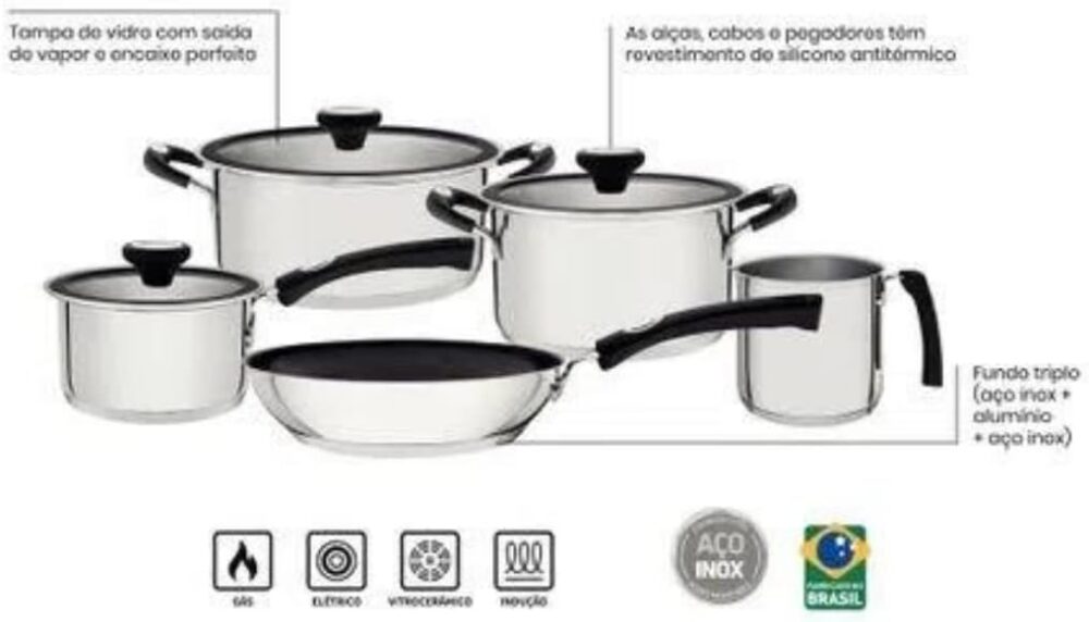 Jogo de Panelas Tramontina Solar Silicone em Aço Inox com Fu... - Image 2