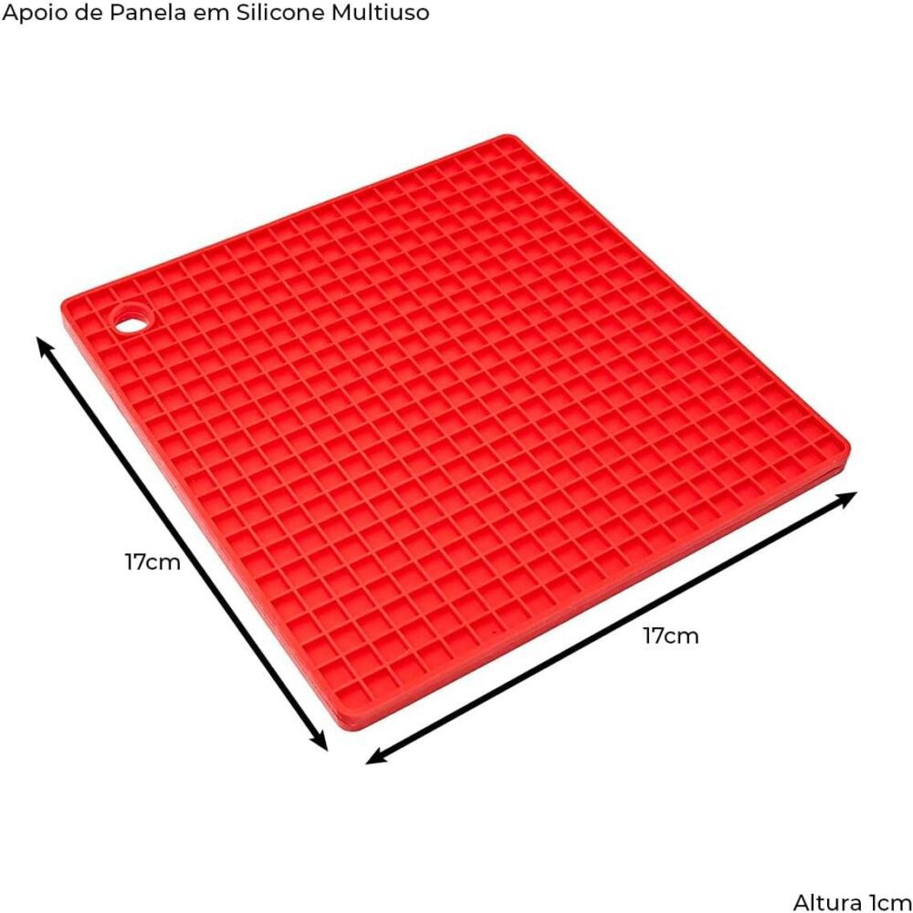 Apoio Descanso de Panela em Silicone Quadrado 17x17cm Vermel... - Image 4