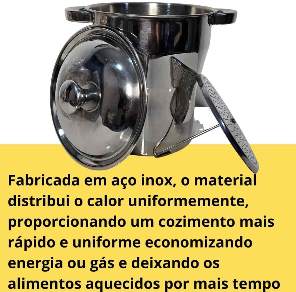 Panela Cuscuzeira aço Inox Nordestina porção Família à vapor... - Image 9
