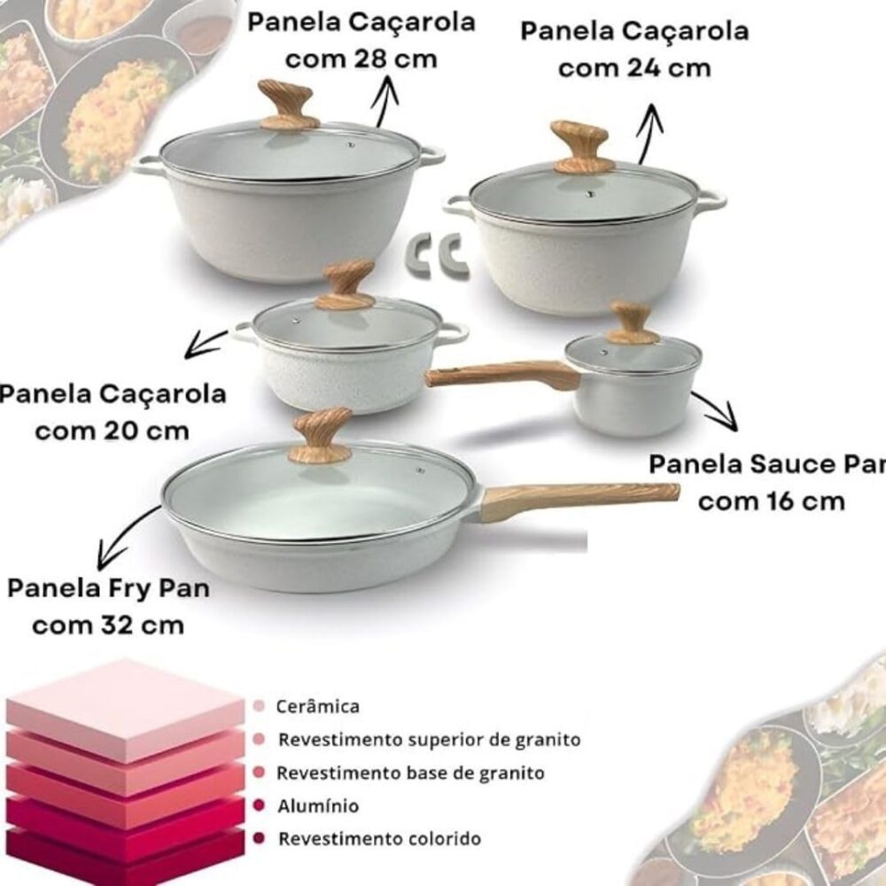 Conjunto de Panelas de Cerâmica Antiaderente Revestido de Gr... - Image 2