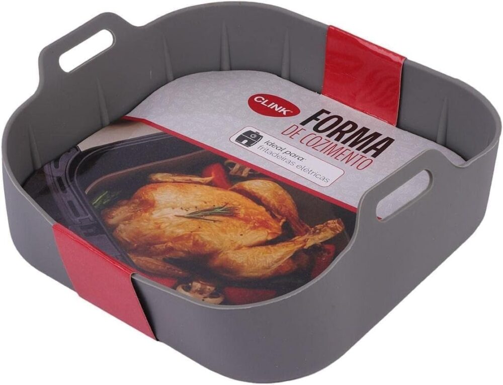 Panela de Silicone Quadrada Fritadeira Microondas C/Alça For...