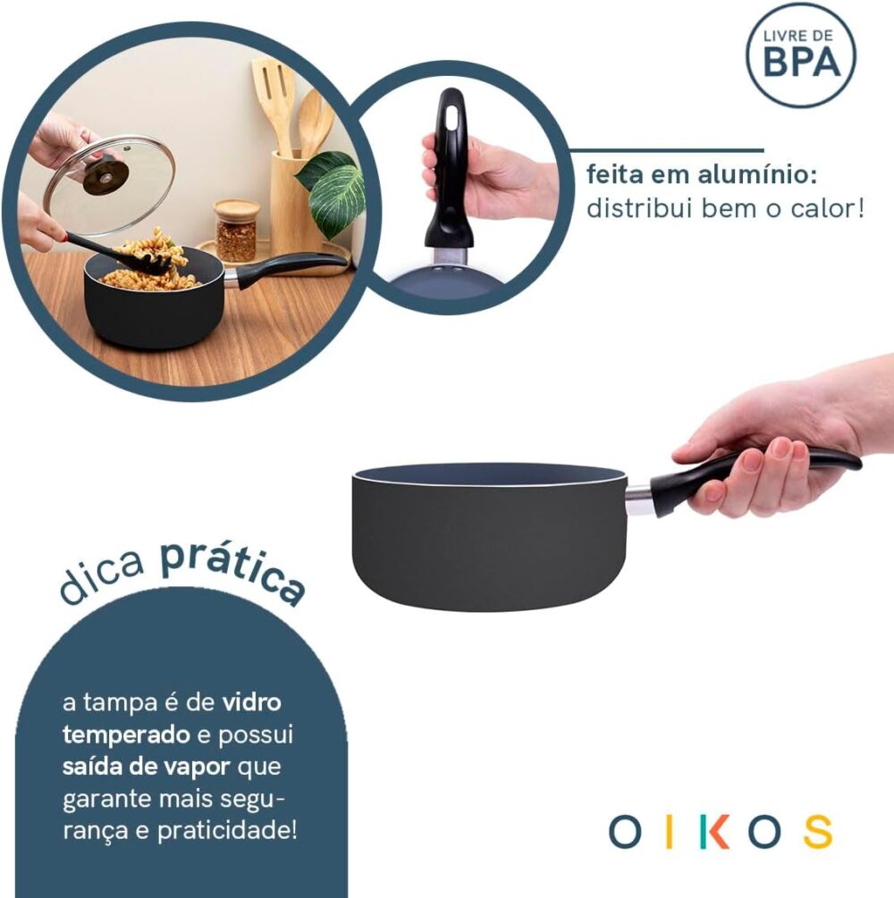 Panela antiaderente de cerâmica e alumínio com tampa de vidr... - Image 4