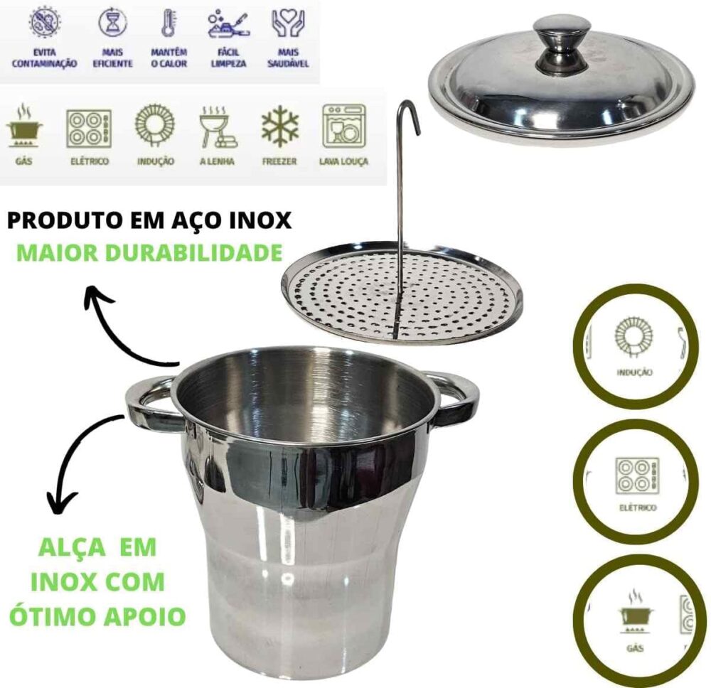 Panela Cuscuzeira aço Inox Nordestina porção Família à vapor... - Image 3