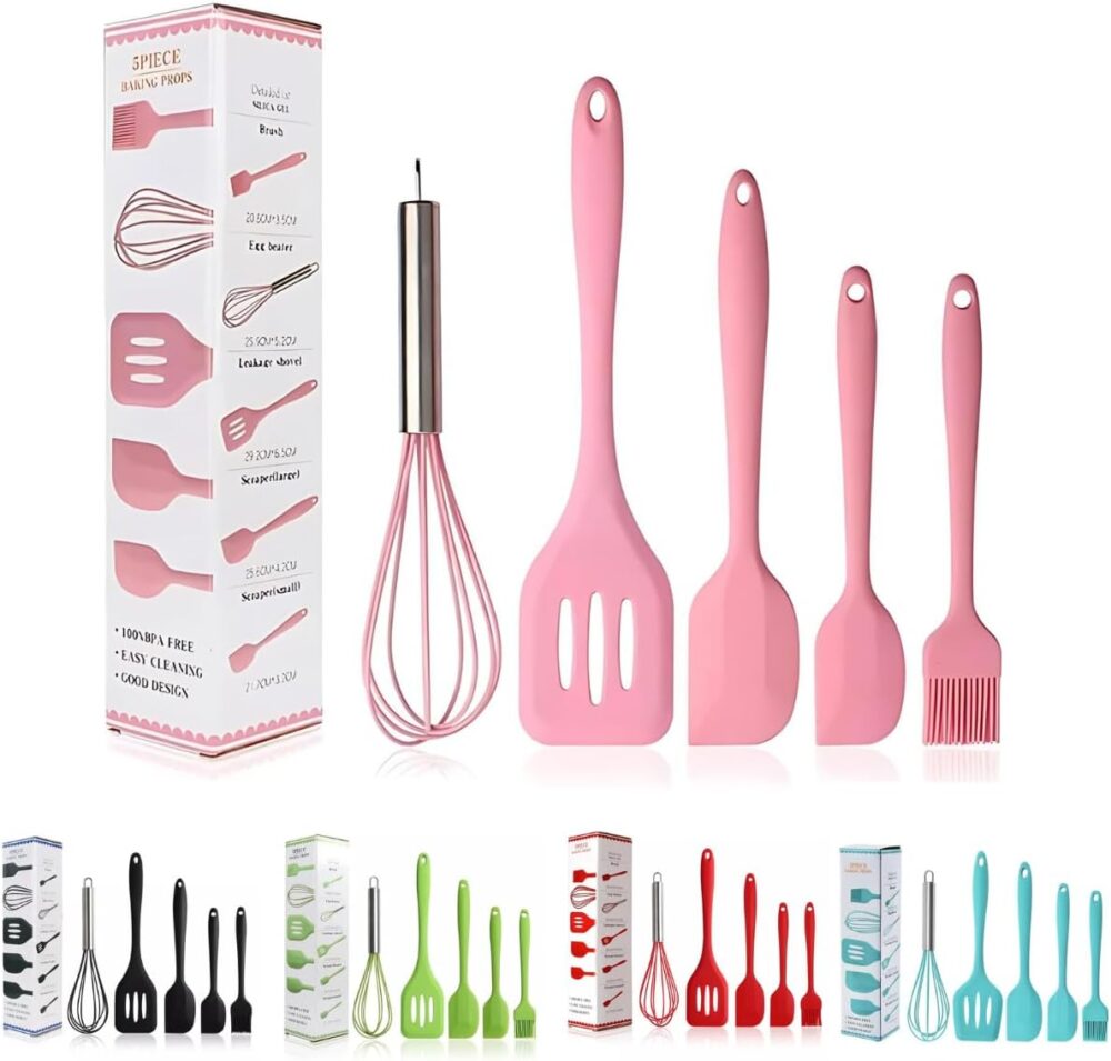 Kit com 5 Utensílios de Cozinha Colheres Espátulas Pincel Fo...