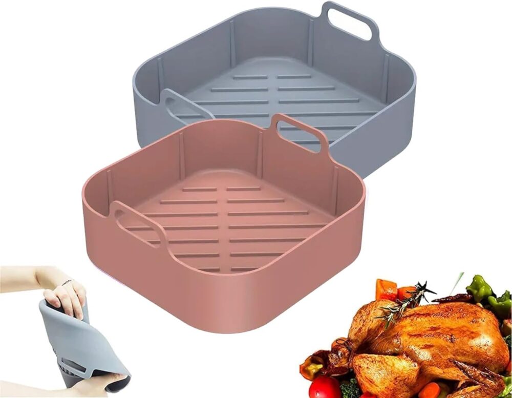 Kit 2 Formas de Silicone Quadrada para Air Fryer, Antiaderen...