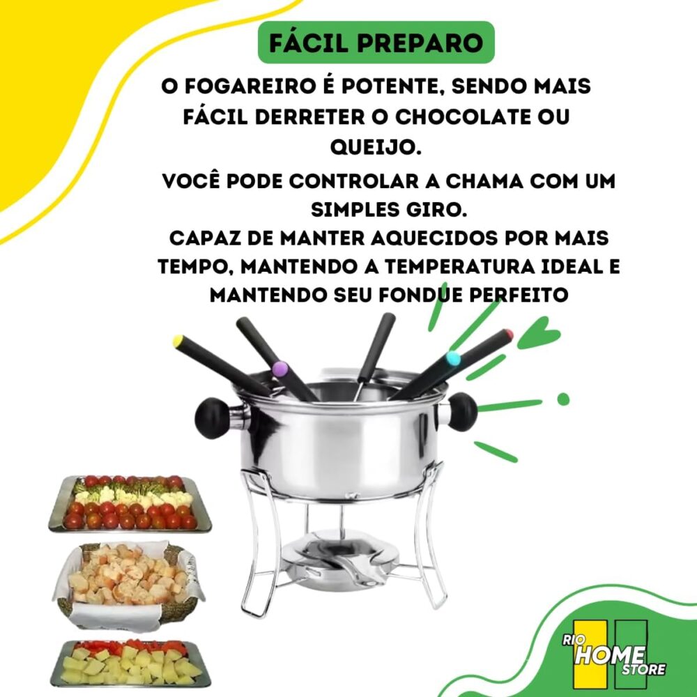 Conjunto Kit Fondue Aço Inox 10 Peças Chocolate Queijo Carne... - Image 6