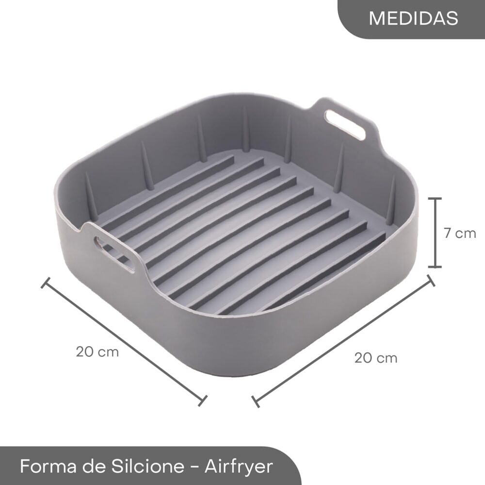 LYOR - Forma Quadrada de Silicone para Air Fryer Cinza 20Cm ... - Image 4