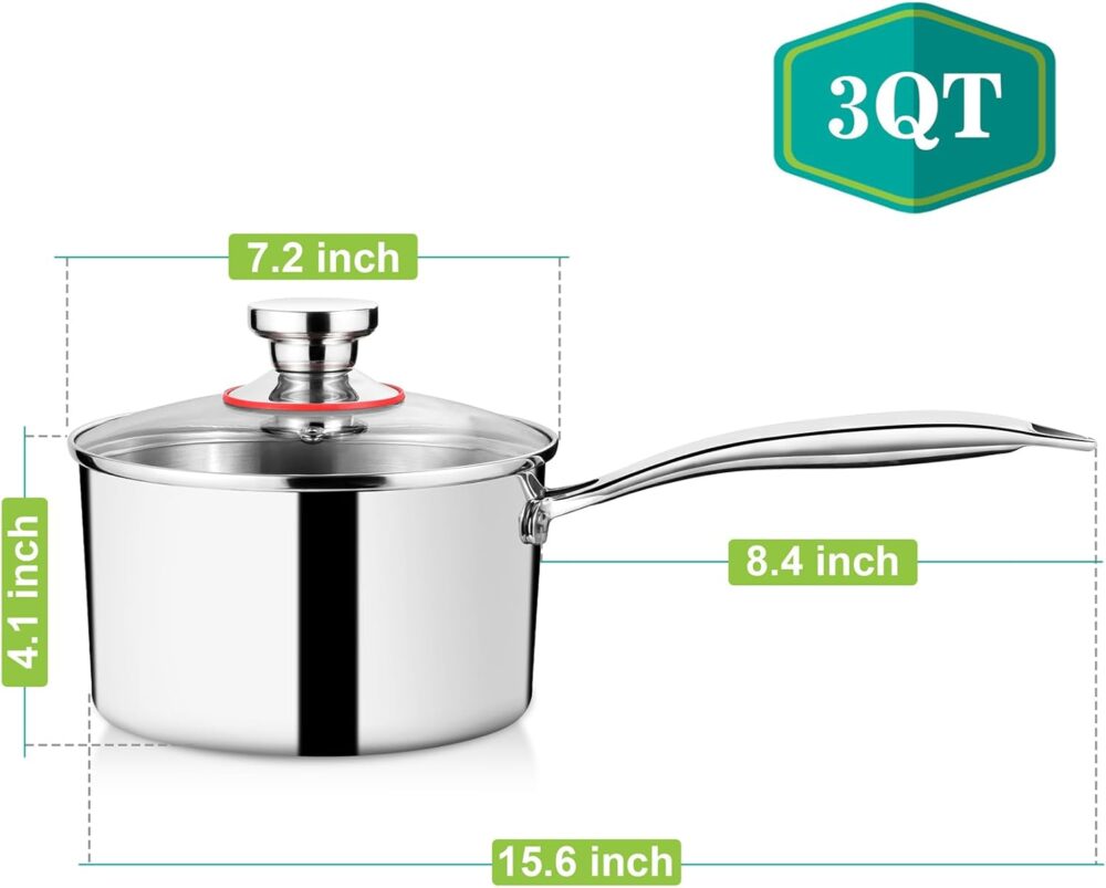 Panela e panela de 3 litros, panela de aço inoxidável P&P CH... - Image 2