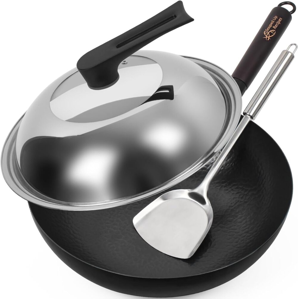 Souped Up Recipes Wok de aço carbono para fogões elétricos, ...