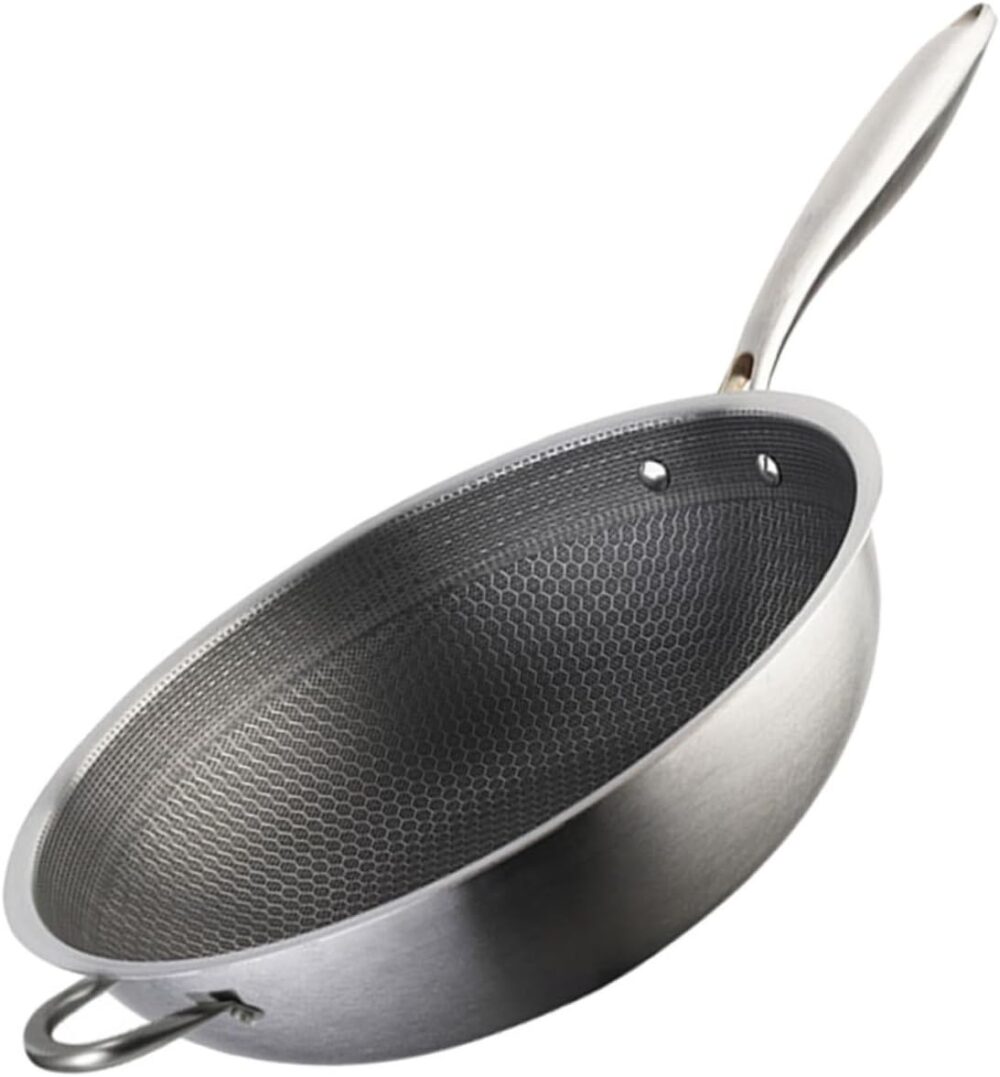 PRETYZOOM Panela Wok De Aço Inoxidável Panela Wok Pow De Aço...