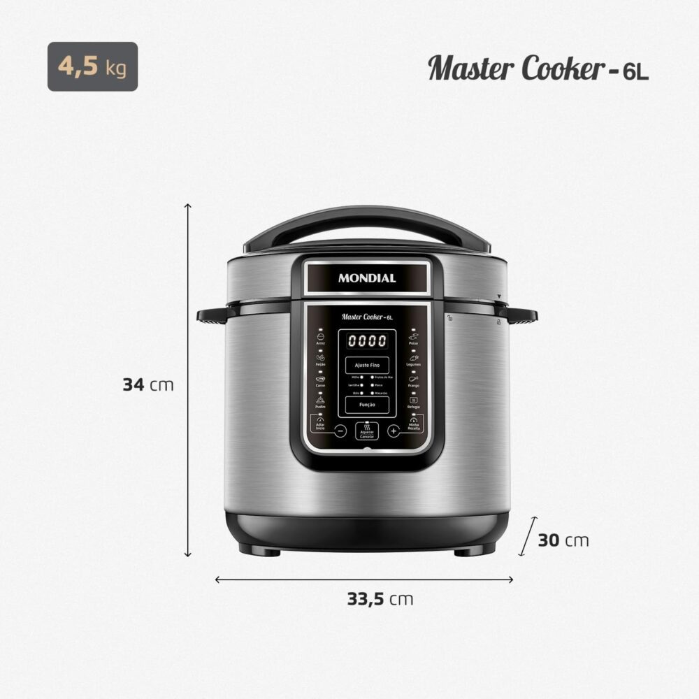 Panela de Pressão Elétrica Digital 6L, Mondial, Preto/Inox, ... - Image 9