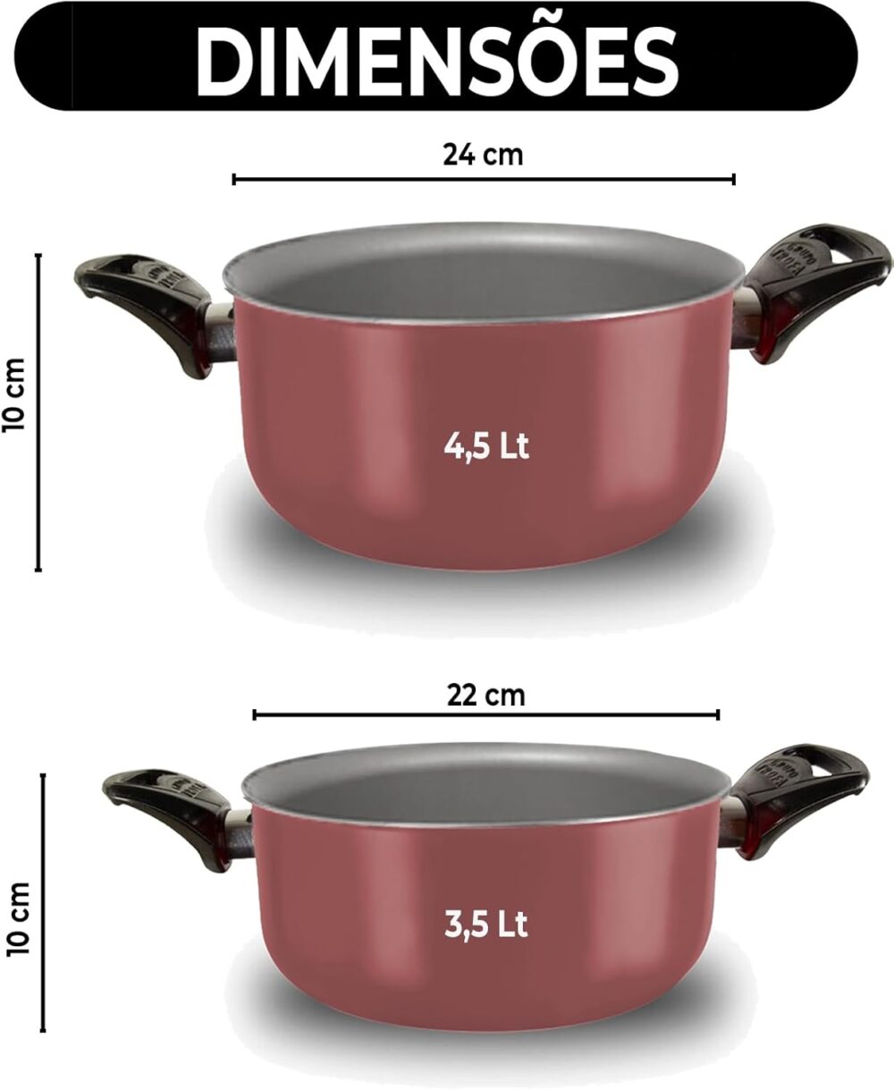 Kit 02 Panelas Caçarolas Tamanho Grande 22 E 24 Cm Rose - Image 3