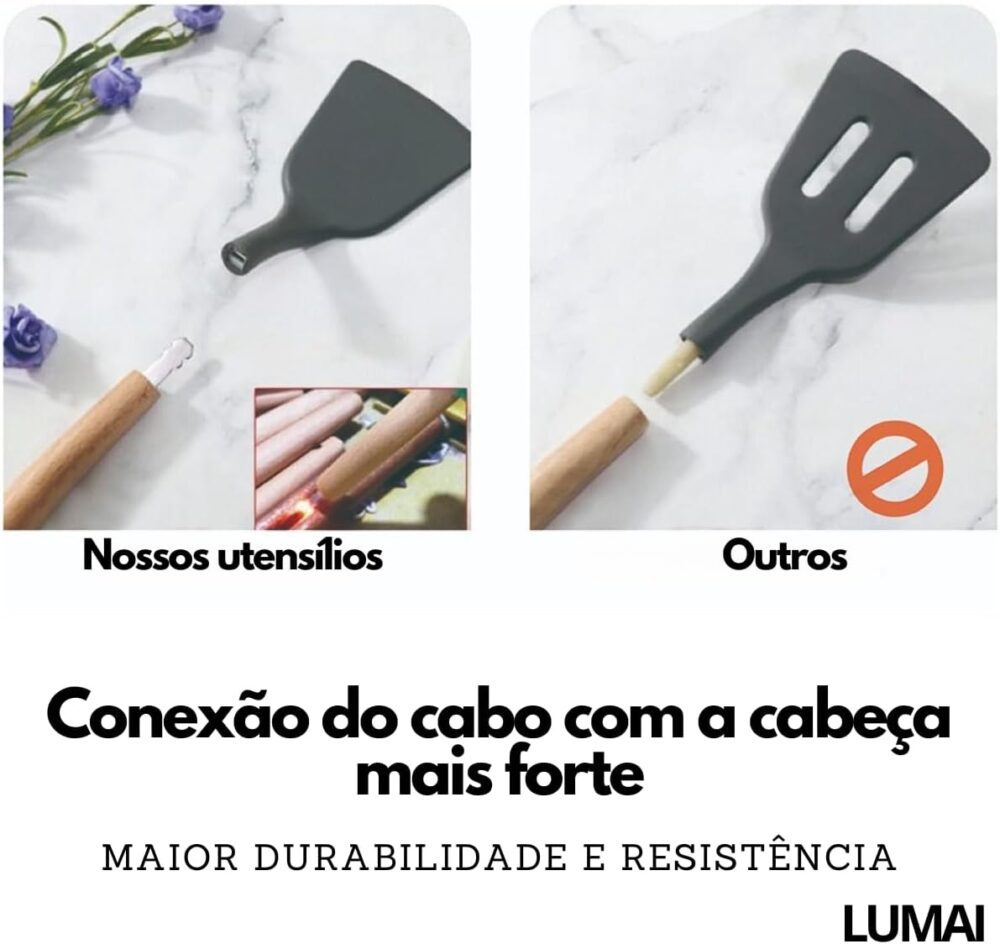 Kit 12 Utensílios De Cozinha Em Silicone E Cabo De Madeira L... - Image 4