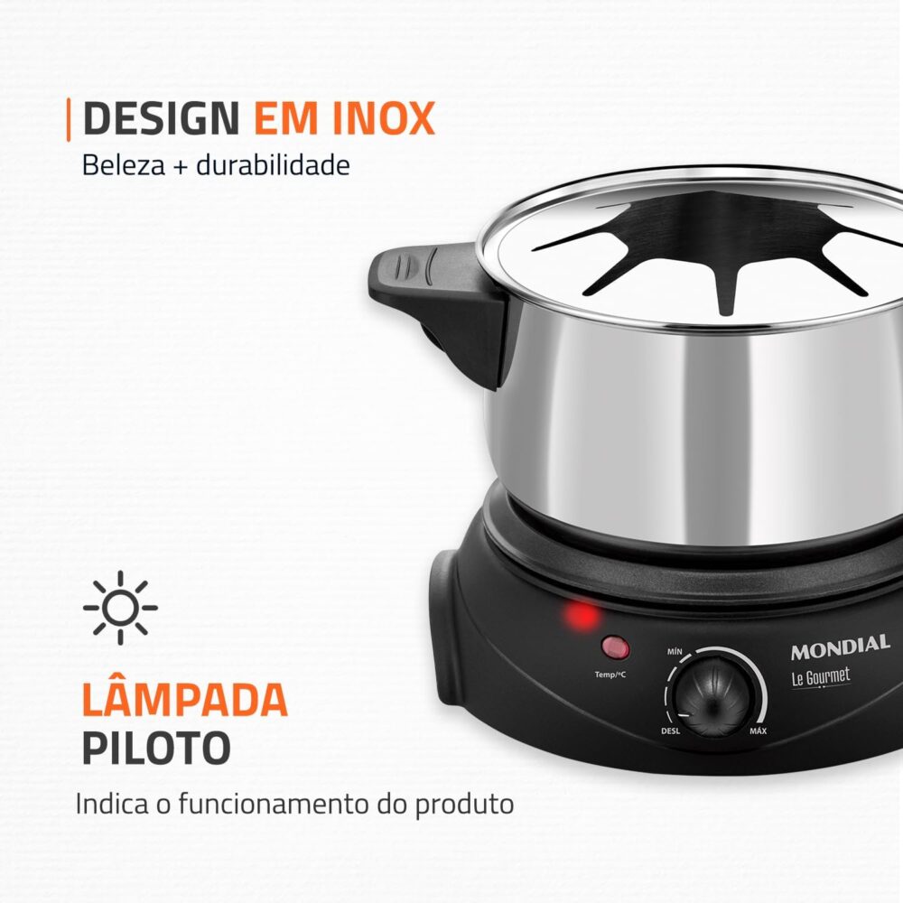 Panela Elétrica de Fondue, Mondial, Preto/Prata, 1200W, 110V... - Image 6