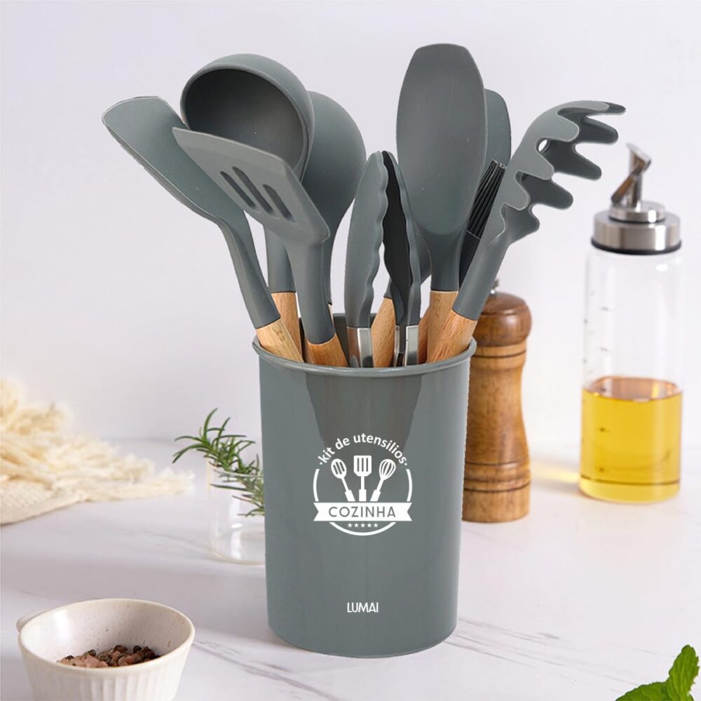 Kit 12 Utensílios De Cozinha Em Silicone E Cabo De Madeira L... - Image 2