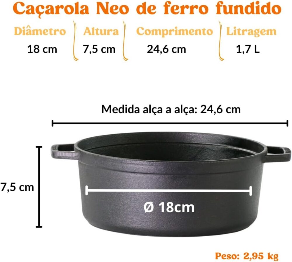 Caçarola Ferro Fundido Alças De Ferro Tampa Ferro 1,7 Lt - Image 2