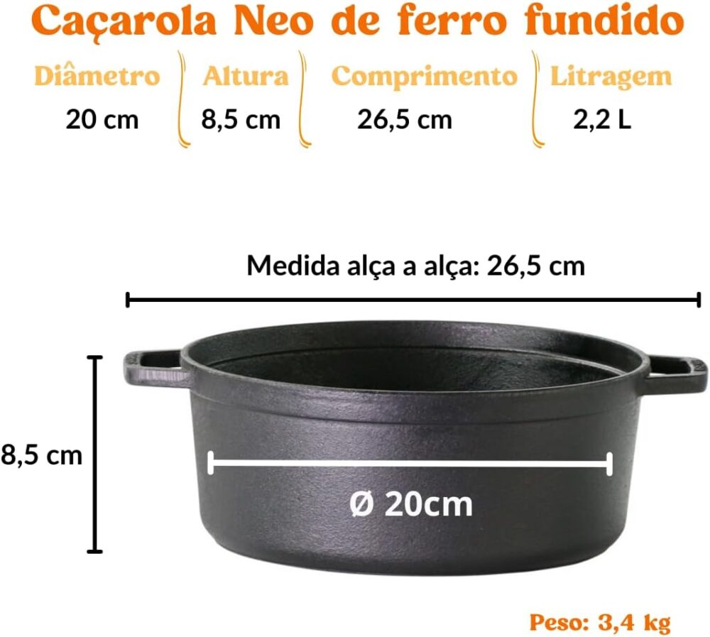 Caçarola Ferro Fundido Alças De Ferro Tampa Ferro 2,3 Lt - Image 2