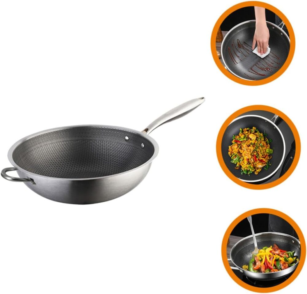 PRETYZOOM Panela Wok De Aço Inoxidável Panela Wok Pow De Aço... - Image 6