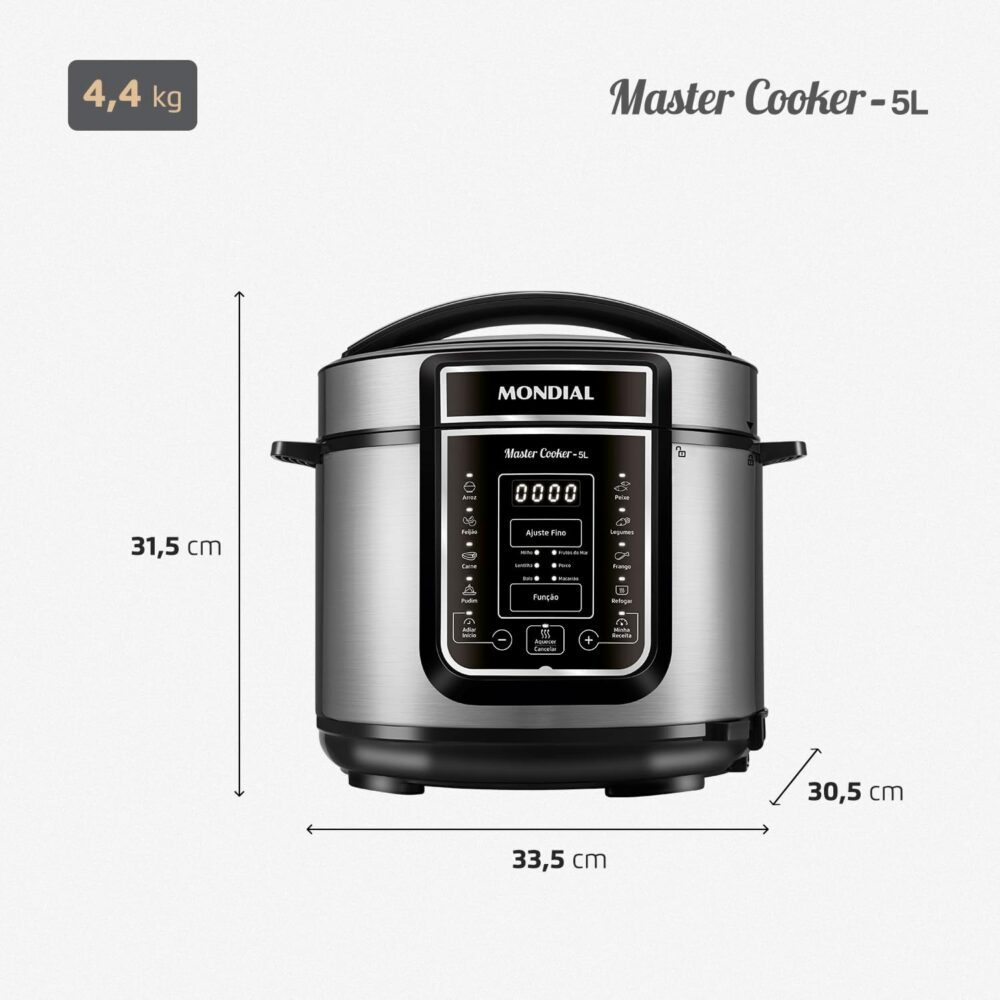 Panela de Pressão Elétrica Digital 5L, Mondial, Preto/Inox, ... - Image 10