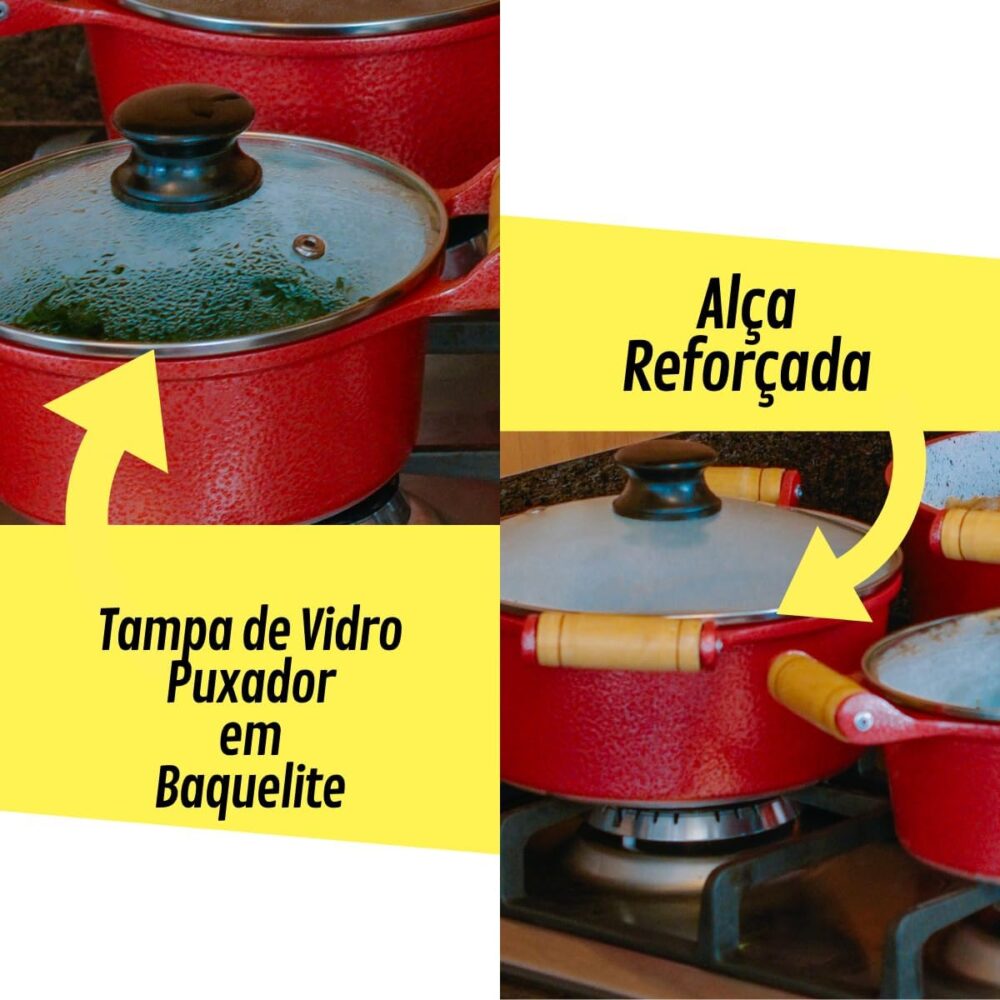 Jogo Panelas Cerâmica Atoxica Antiaderente Com Cabo de Madei... - Image 5