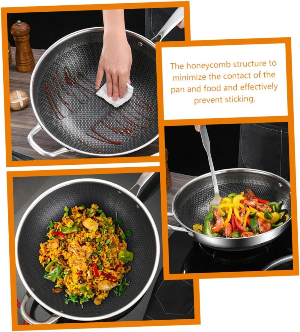 PRETYZOOM Panela Wok De Aço Inoxidável Panela Wok Pow De Aço... - Image 2