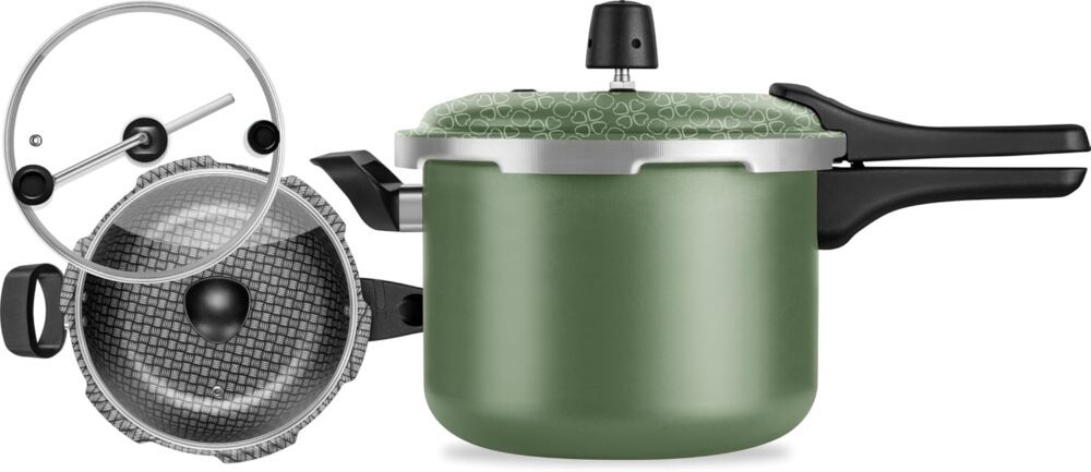 Kit versátil 2 panelas de pressão e 3 tampas Verde