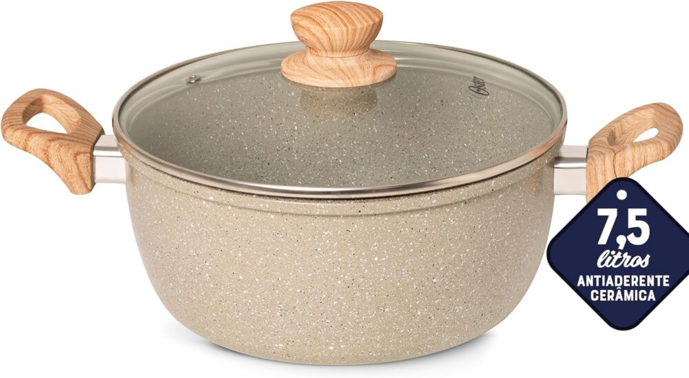 Caçarola com Tampa 7,5L Cerâmica Marble Edition Cinza Dust O...