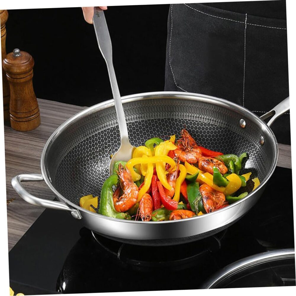 PRETYZOOM Panela Wok De Aço Inoxidável Panela Wok Pow De Aço... - Image 3