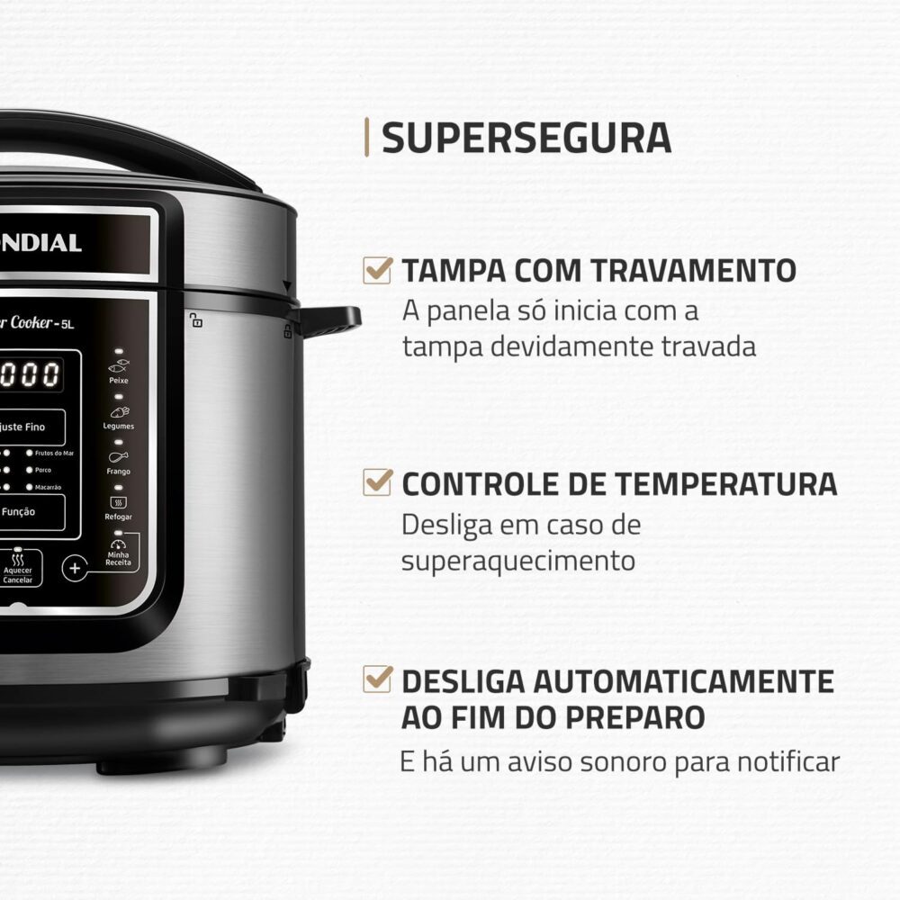 Panela de Pressão Elétrica Digital 5L, Mondial, Preto/Inox, ... - Image 5