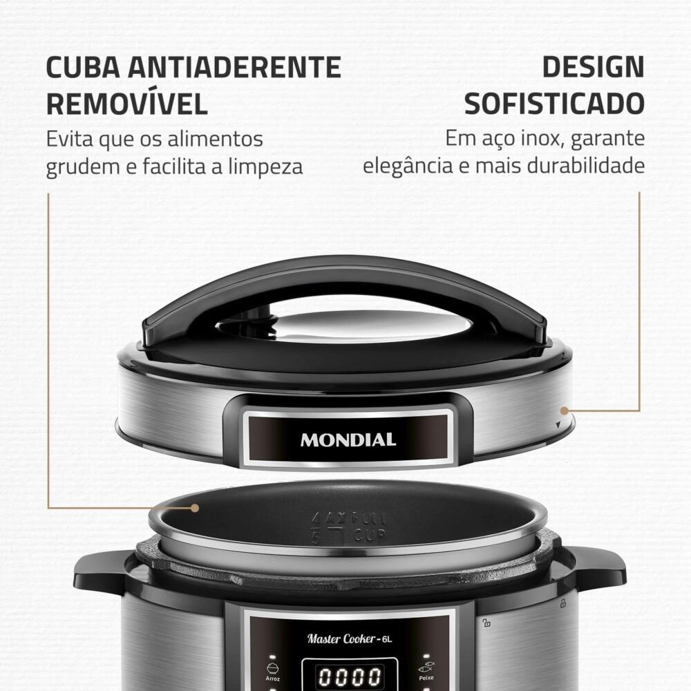 Panela de Pressão Elétrica Digital 6L, Mondial, Preto/Inox, ... - Image 7