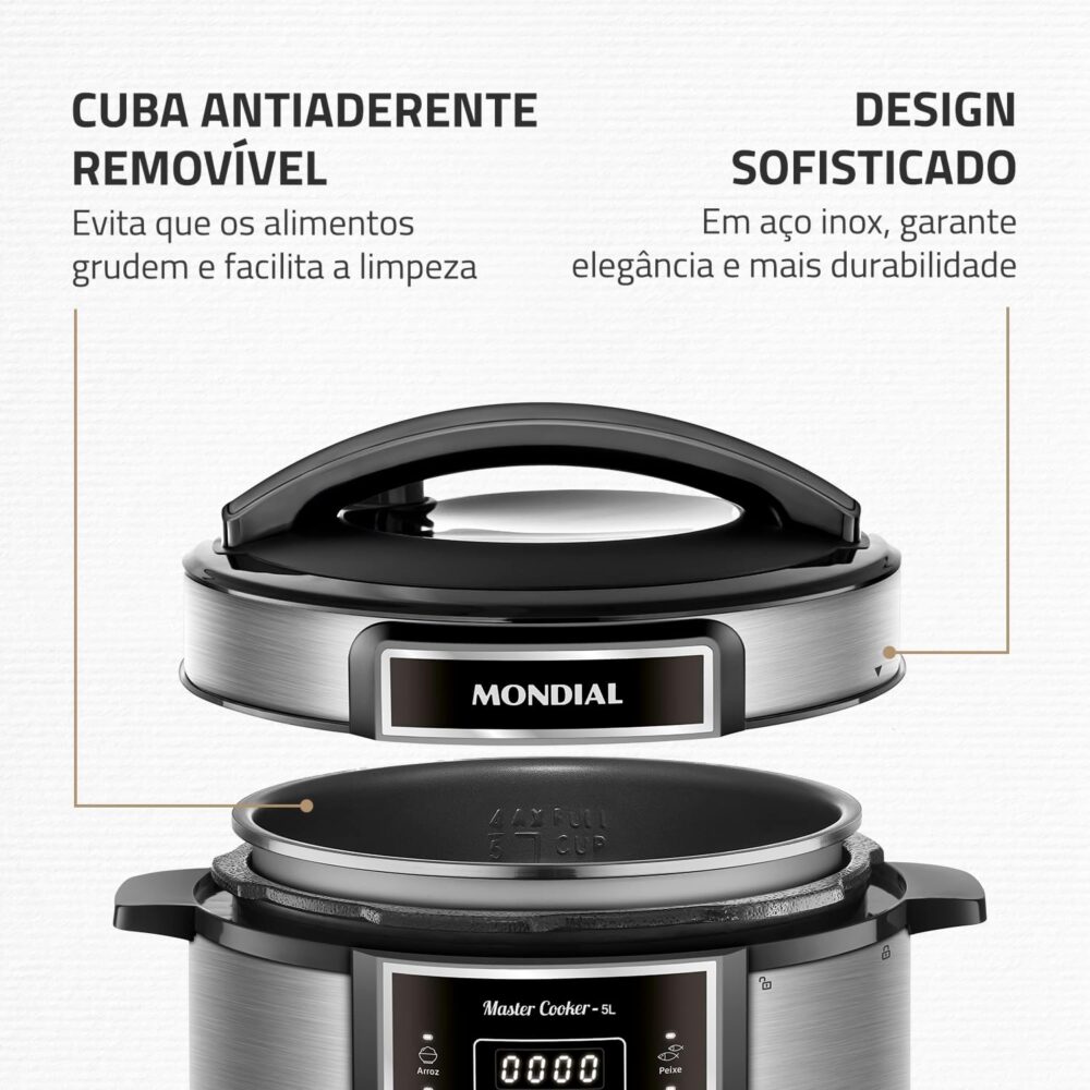 Panela de Pressão Elétrica Digital 5L, Mondial, Preto/Inox, ... - Image 8