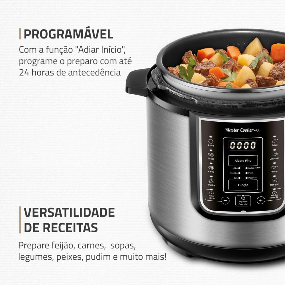 Panela de Pressão Elétrica Digital 6L, Mondial, Preto/Inox, ... - Image 3