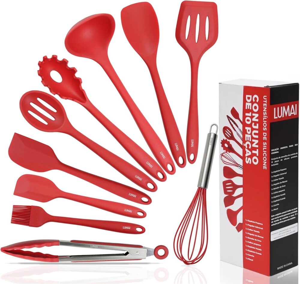 Conjunto Kit Utensílios De Cozinha Silicone Inox - Jogo de U...