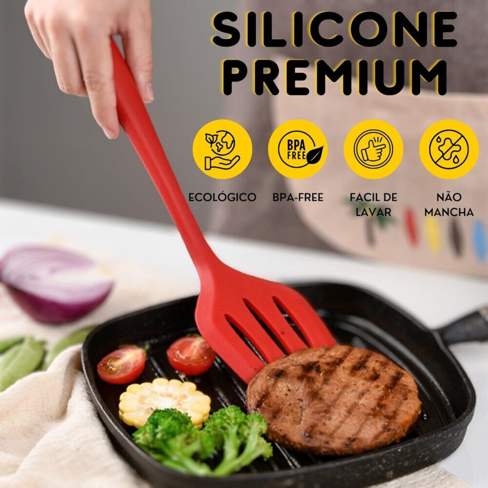 Conjunto Kit Utensílios De Cozinha Silicone Inox - Jogo de U... - Image 3