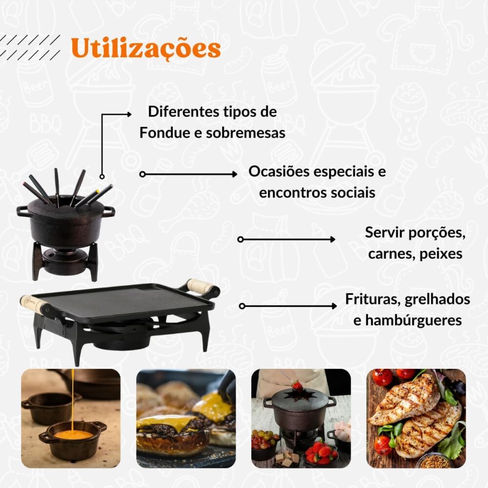 Fondue 1,7 L Com 6 Garfos Mais Rechaud Chapa De Ferro Fundid... - Image 6