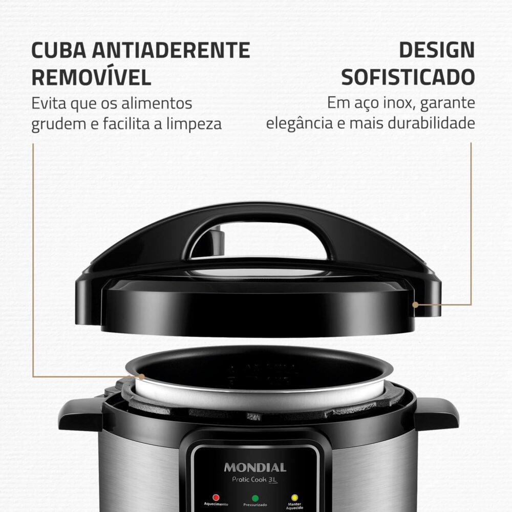 Panela de Pressão Elétrica Mondial, Pratic Cook 3L, 220V, Pr... - Image 8
