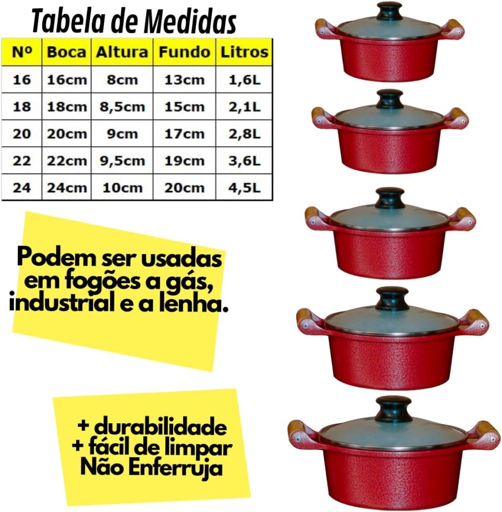 Jogo Panelas Cerâmica Atoxica Antiaderente Com Cabo de Madei... - Image 3