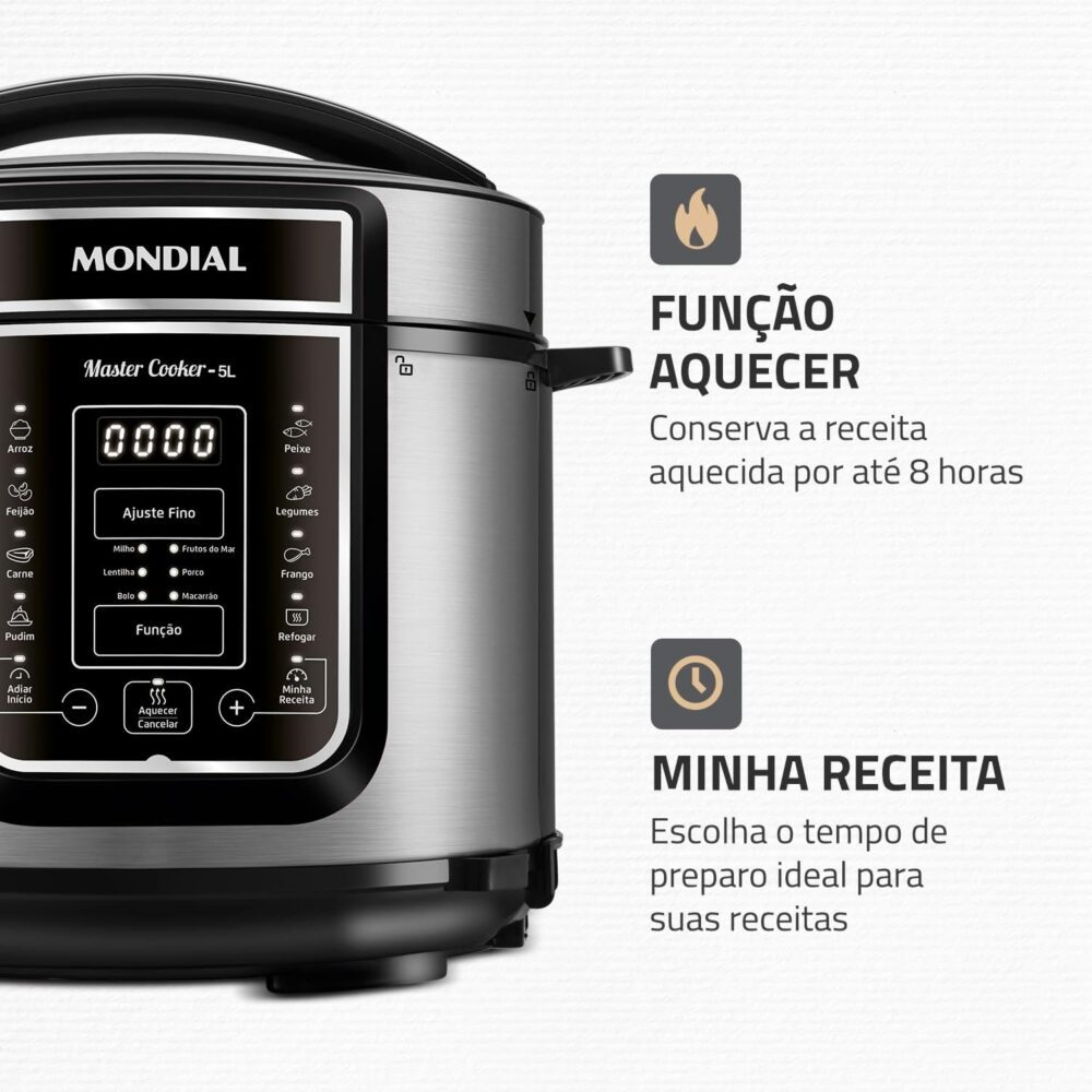 Panela de Pressão Elétrica Digital 5L, Mondial, Preto/Inox, ... - Image 7